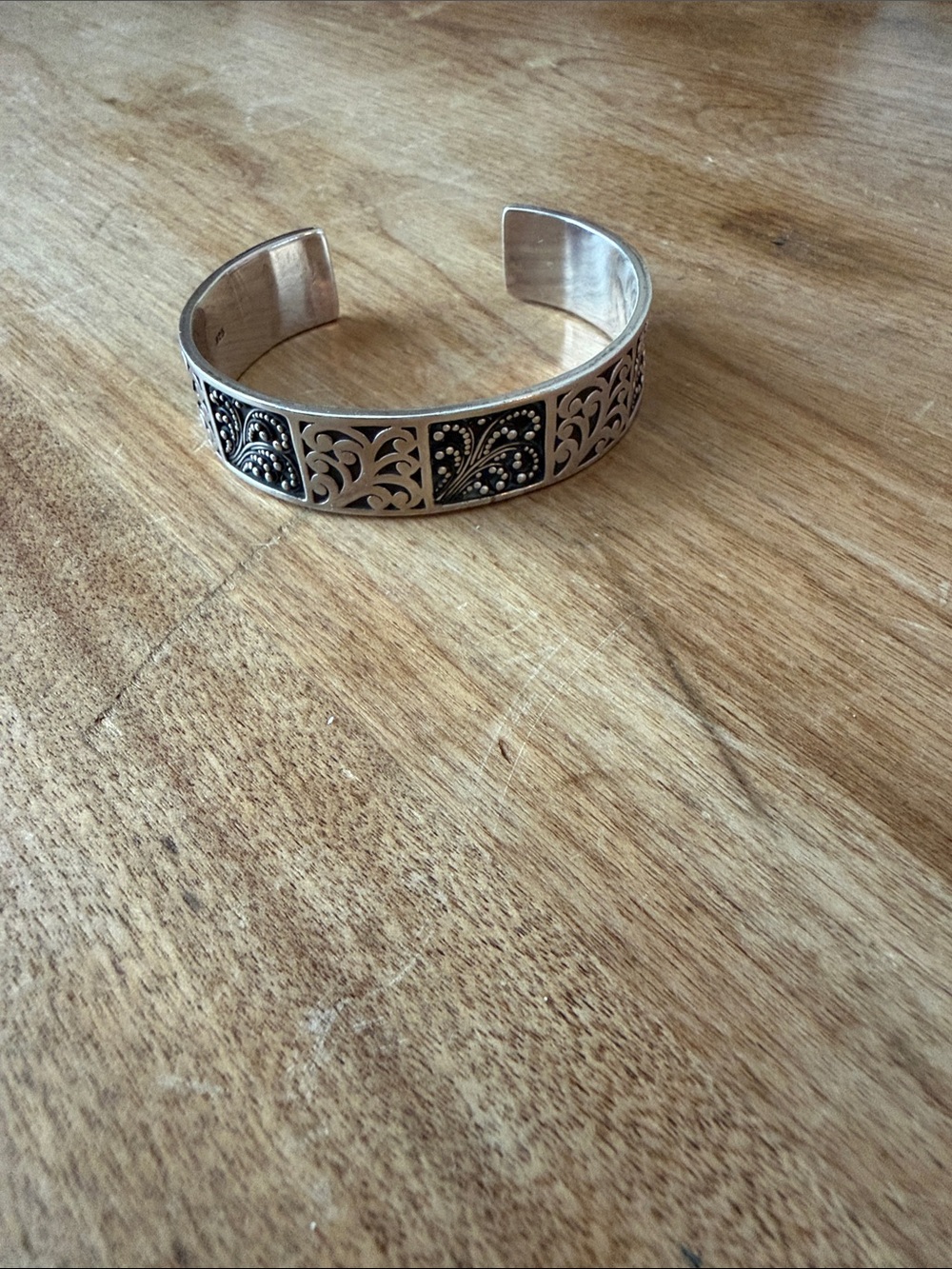 Lois Hill Sterling Silver and Black Filigree Open Cuff Bracelet